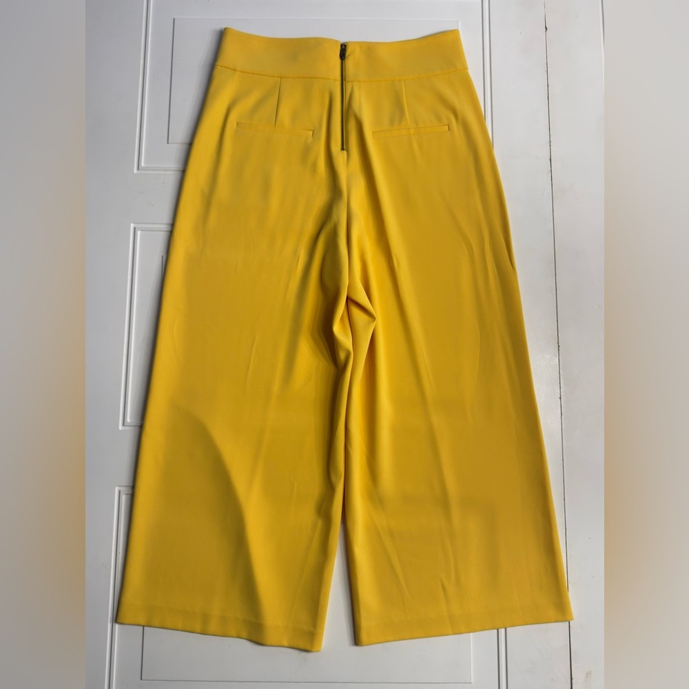 Alice + Olivia Women Sz 10 Donald Yellow Wide Leg High Rise Trousers Pants Crop - Picture 8 of 10